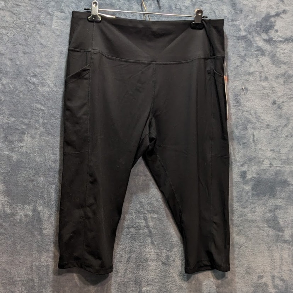 32‎ Degrees Cool Womens Black Cropped Leggings XXL High Waist Side Pockets NWT